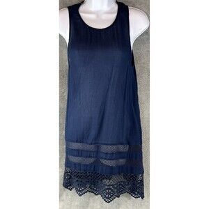 Sanctuary M Blue Swing Dress Freestyle Tunic Sheer Crochet High Neck‎ Keyhole